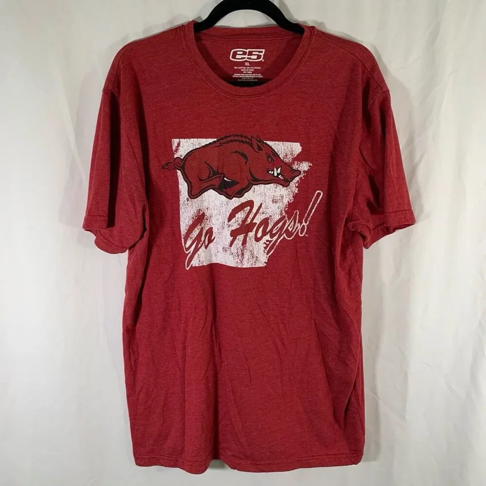 Arkansas Razorbacks Shirt Unisex XL Red Go Hogs Graphic Print Short Sleeve